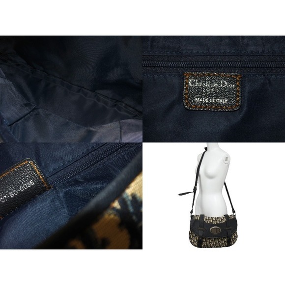 Christian Dior Trotter Messenger Bag Leather Beige Navy - Picture 10 of 10